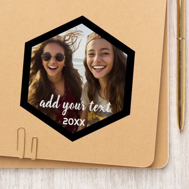 Photo Hexagon - black border - 2 lines text Patch (On Folder)