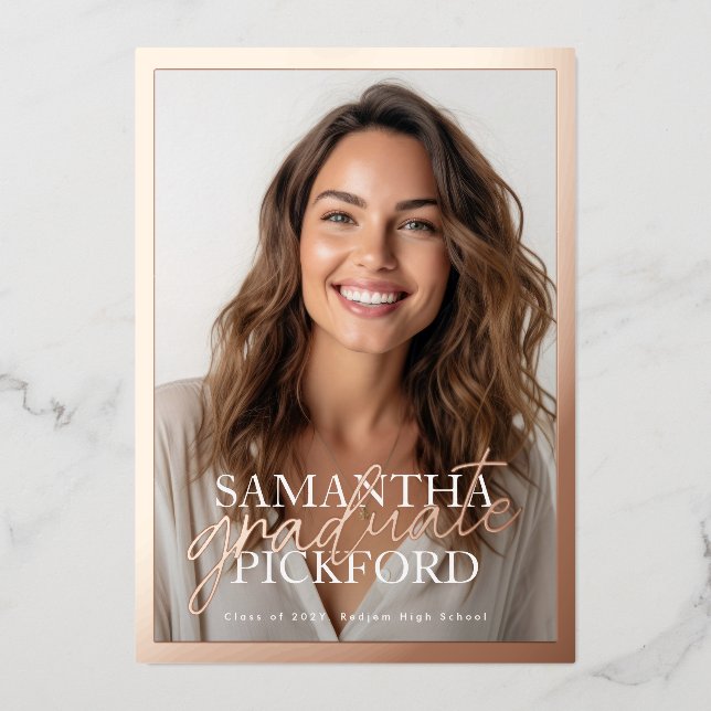 Photo High School 2026 Graduation Party Rose Gold Foil Invitation (Front)