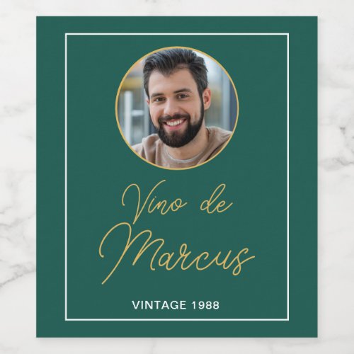 Photo His Birthday Green Gold Name Vintage Year Wine Label