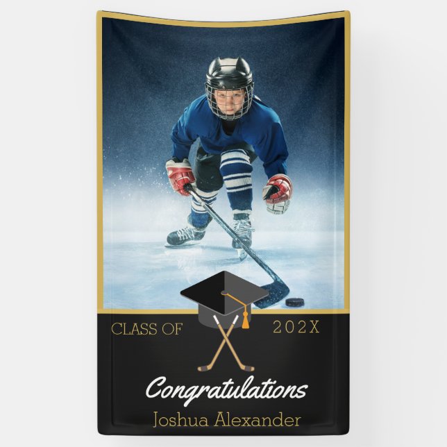 Photo Hockey player congratulation graduate Banner (Vertical)