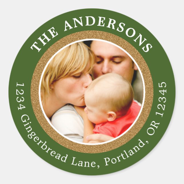Photo Holiday Address Label Round Glitter Border (Front)