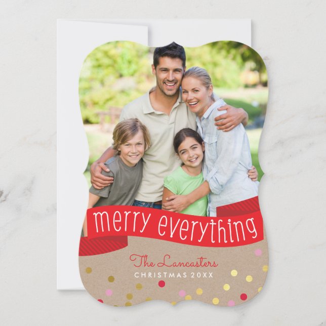 PHOTO HOLIDAY BANNER stylish gold confetti kraft Card (Front)
