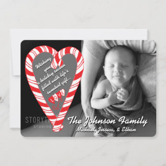 Photo Holiday Card: Candy Cane Heart Photo