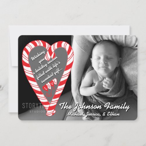 Photo Holiday Card Candy Cane Heart Photo