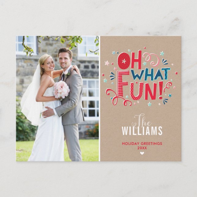 PHOTO HOLIDAY CARD festive typography oh what fun (Front)