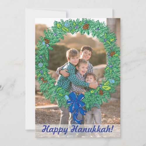 Photo Holiday Card Happy Hanukkah Wreath Photo