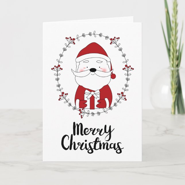 PHOTO HOLIDAY CARD | Merry Christmas Doodle Santa (Front)