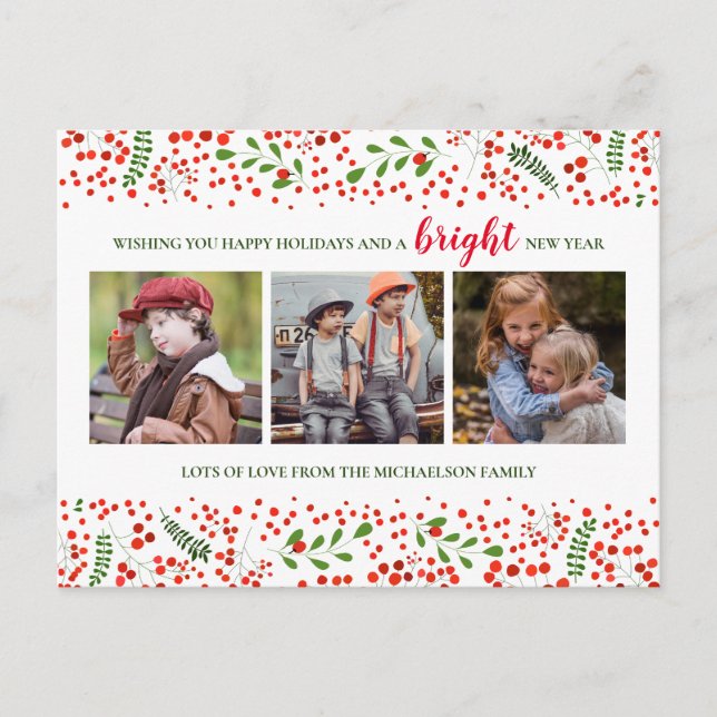 PHOTO HOLIDAY CARD | Merry Christmas Holly Cheer (Front)