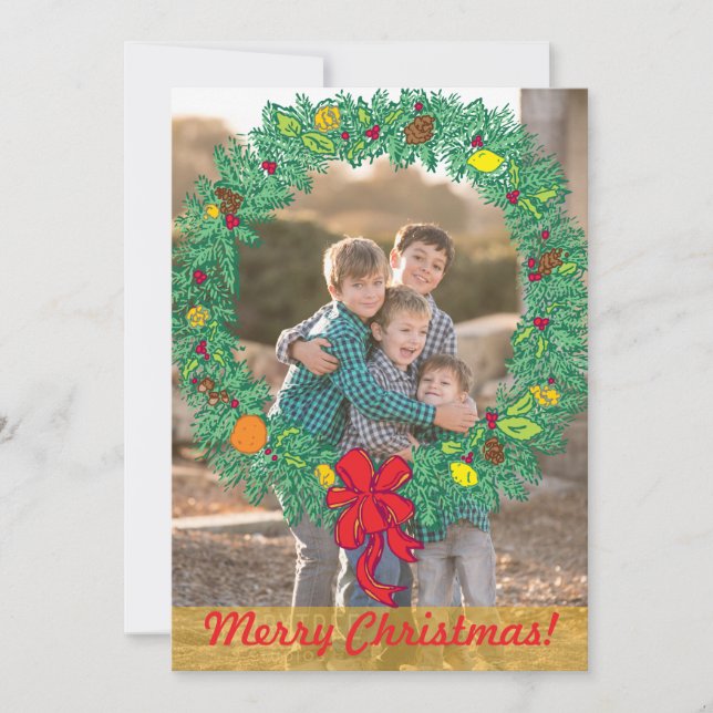 Photo Holiday Card: Merry Christmas Wreath Photo (Front)