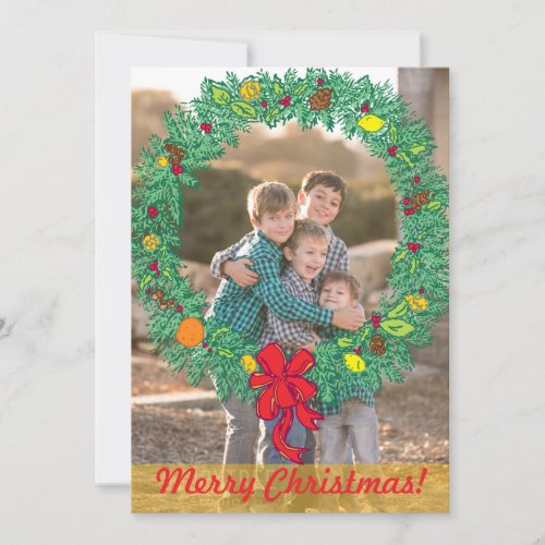 Photo Holiday Card Merry Christmas Wreath Photo