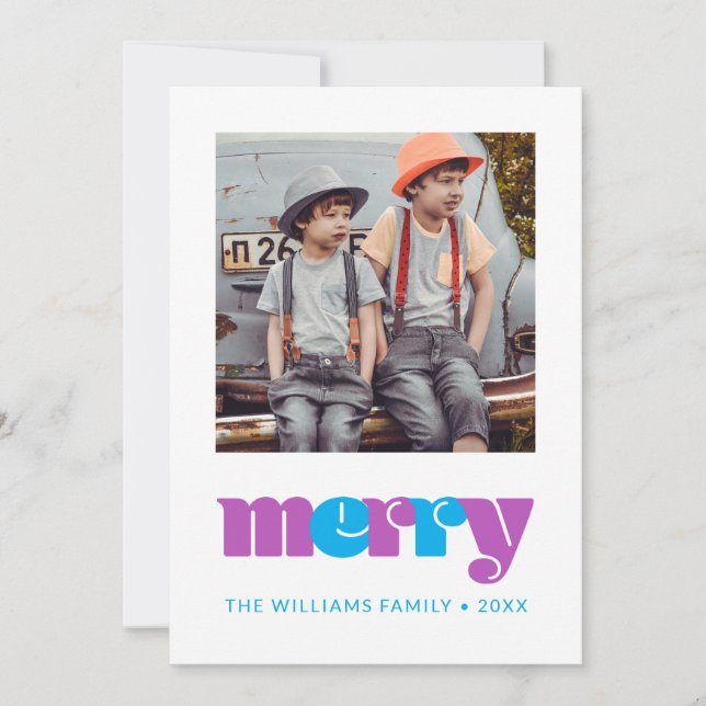 PHOTO HOLIDAY CARD | Merry In Pink & Teal (Front)