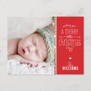 PHOTO HOLIDAY CARD red stripe gold whimsical type