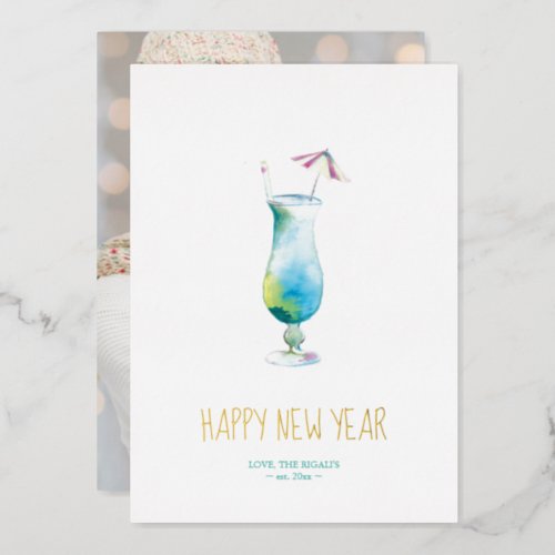 Photo Holiday Card Tropical Cocktail Watercolor