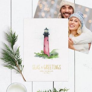 Photo Holiday Card Watercolor Lighthouse