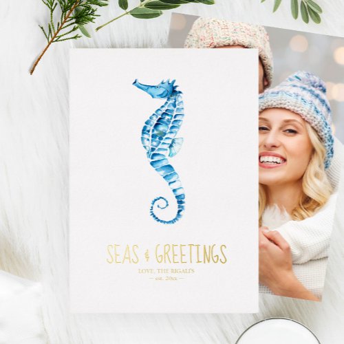 Photo Holiday Card Watercolor Seahorse