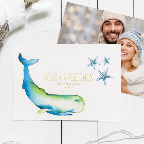 Photo Holiday Card Watercolor Whale