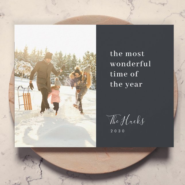 Photo Holiday Cards | Family Custom Christmas Card (Celebrate the season with a modern "the most wonderful time of the year" photo card by Guava)
