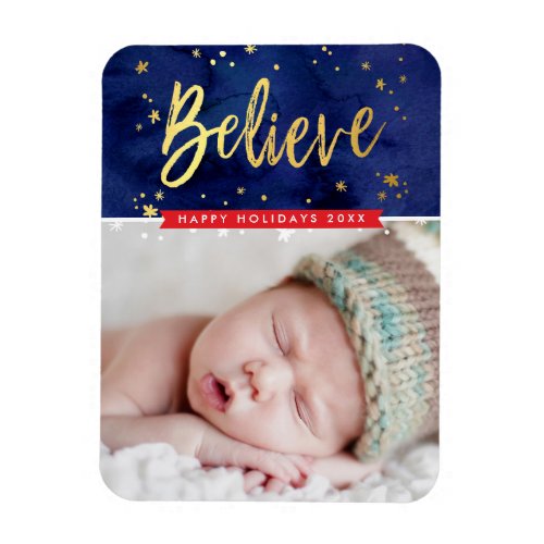 PHOTO HOLIDAY gold believe magical christmas Magnet