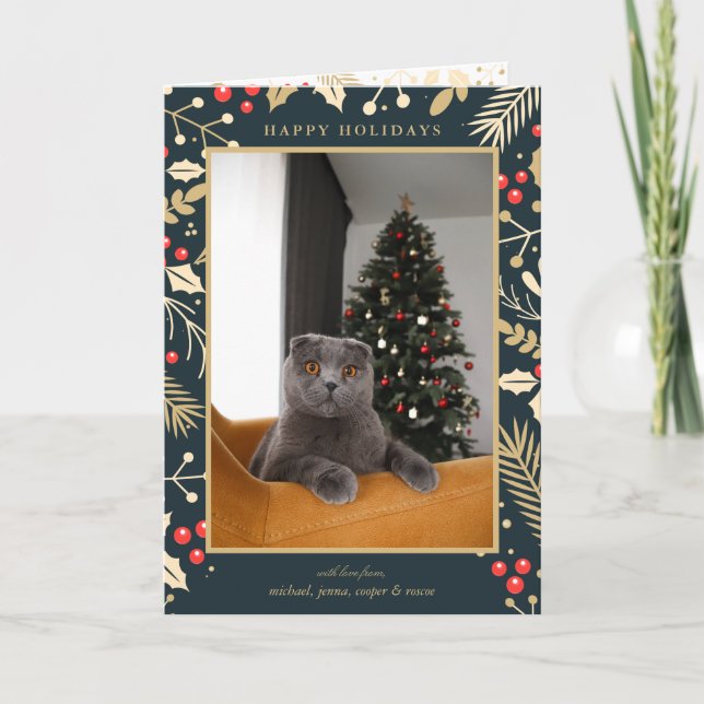 PHOTO HOLIDAY | Golden Christmas Holly & Berries (Front)