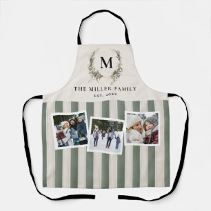 Photo Holiday Modern Stripe Christmas Watercolor Apron