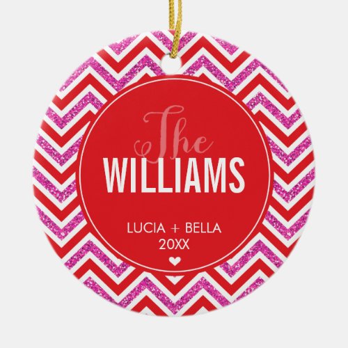 PHOTO HOLIDAY ORNAMENT chevron glitter pink red