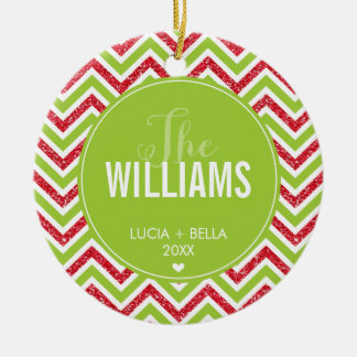 PHOTO HOLIDAY ORNAMENT chevron glitter red green