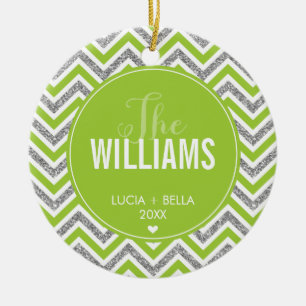 PHOTO HOLIDAY ORNAMENT chevron glitter silver lime