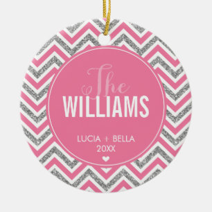 PHOTO HOLIDAY ORNAMENT chevron glitter silver pink