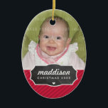 PHOTO HOLIDAY OVAL DECOR chalkboard sign bold red Ceramic Ornament<br><div class="desc">A special memento to capture a moment in time - make a new tradition for your family and get one every year... Personalized with your details & photos my modern holiday products are sure to stand out from the rest. TIP :: 1. To resize / reposition the photo hit the...</div>