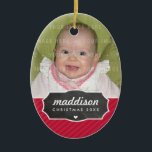 PHOTO HOLIDAY OVAL DECOR chalkboard sign bold red Ceramic Ornament<br><div class="desc">A special memento to capture a moment in time - make a new tradition for your family and get one every year... Personalized with your details & photos my modern holiday products are sure to stand out from the rest. TIP :: 1. To resize / reposition the photo hit the...</div>
