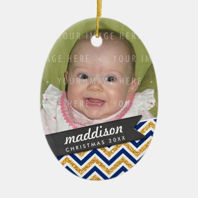 PHOTO HOLIDAY OVAL ORNAMENT bold chevron glitter (Front)