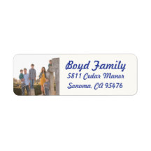 Photo Holiday Return Address Labels: Blue & White