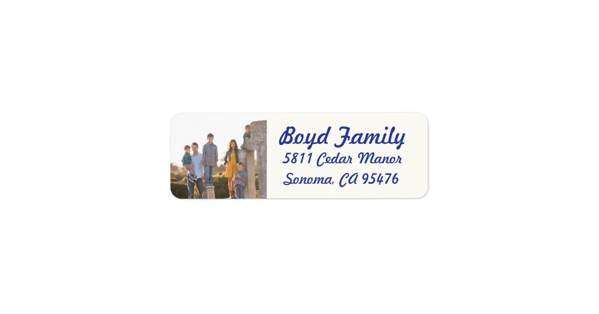 Photo Holiday Return Address Labels: Blue & White Label | Zazzle