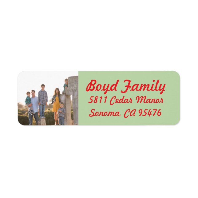 Photo Holiday Return Address Labels: Red & Green Label (Front)