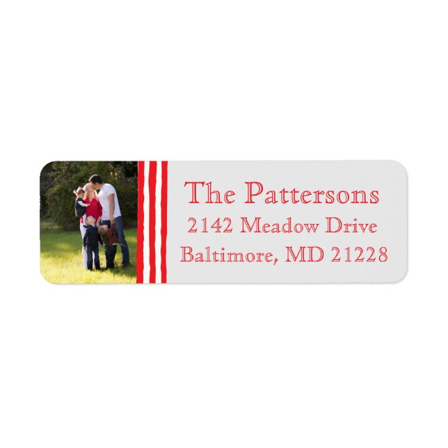 Photo Holiday Return Address Labels: Striped Photo Label (Front)