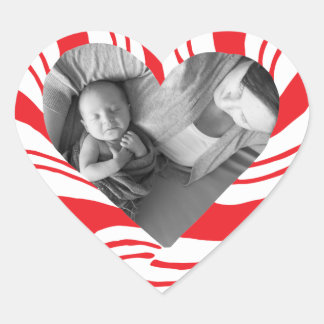 Photo Holiday Stickers: Candy Cane Heart Frame Heart Sticker