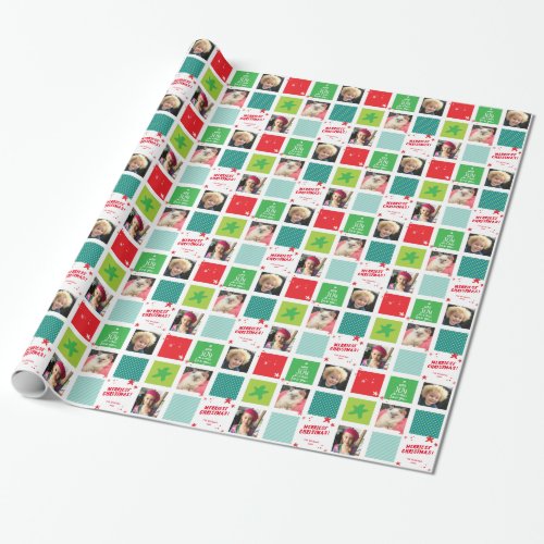 PHOTO HOLIDAY WRAP star christmas red green blue Wrapping Paper