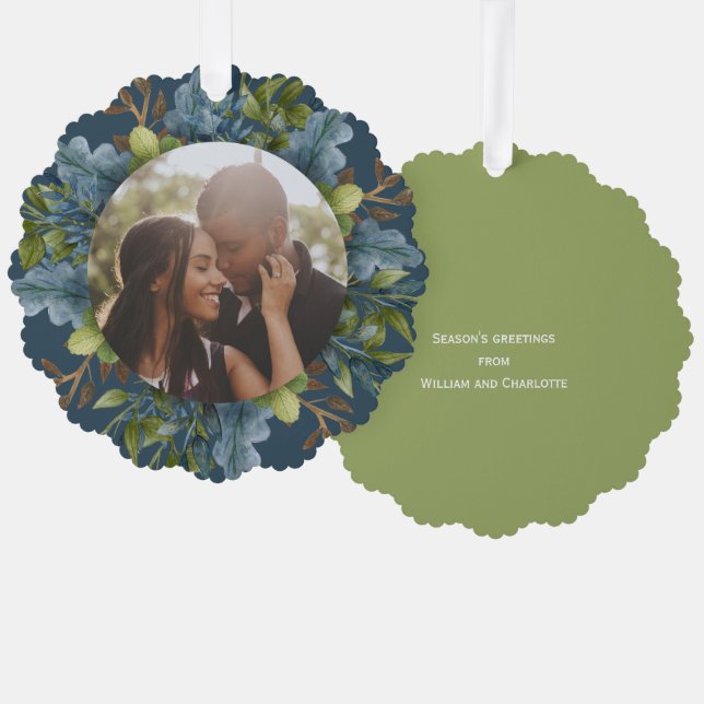 Photo Holiday Wreath Personalized Christmas Ornament Card (Front/Back)