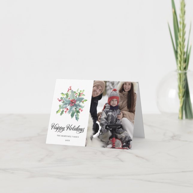 PHOTO Holly and Berries Family Christmas 2022 Holiday Card (Front)