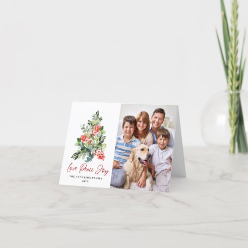 PHOTO Holly Berry Christmas Tree Greeting Holiday Card