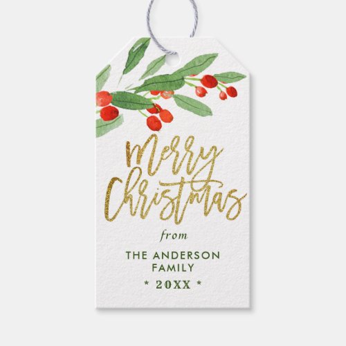 PHOTO  Holly Berry Watercolor Christmas  Holiday Gift Tags