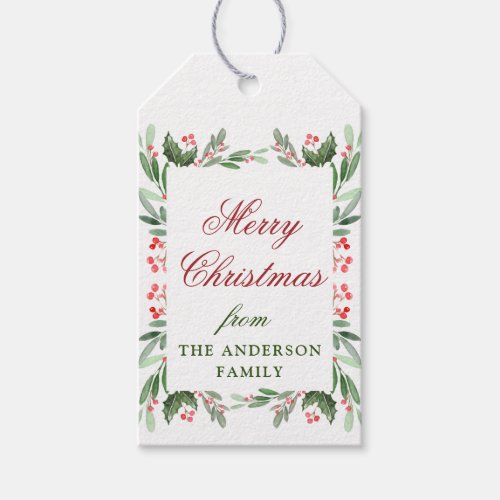 PHOTO Holly Berry Watercolor Christmas  Holiday Gift Tags