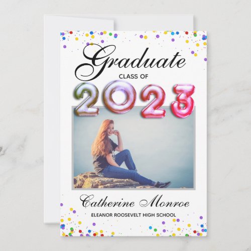Photo Holographic 2023 Colors Confetti Graduation Invitation