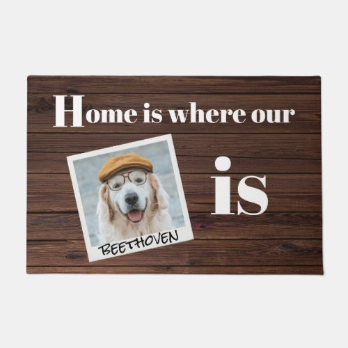 Photo Home is Where Dog Is wName on Wood Doormat