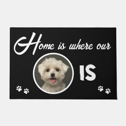 Photo Home is Where My Dog is Black Doormat
