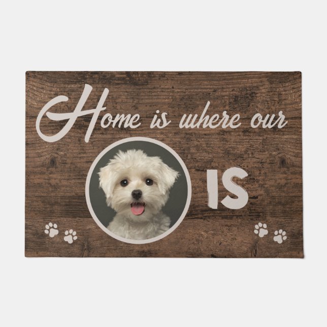 Photo Home is Where My Dog is Wood Custom Doormat (Front)