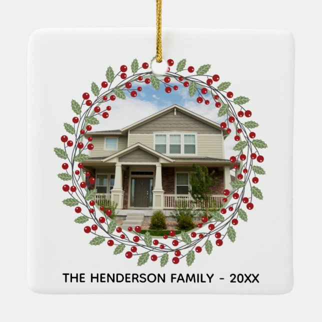 Photo Home Sweet Home Christmas Tree Ceramic Ornament (Back)
