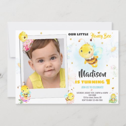 Photo honey bee birthday invitation Insect invite