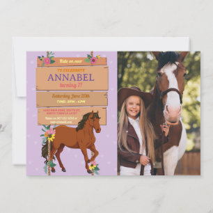 Photo Horse Riding Party Invite Pony Purple