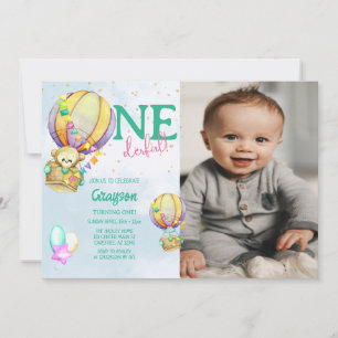 Photo Hot Air Balloon 1st Birthday Invitation